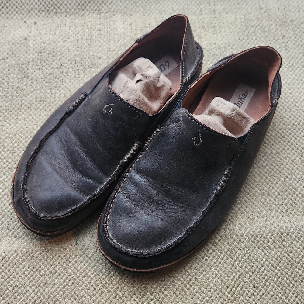OluKai Shoes Mens 10.5 Brown Leather Moloa Slip On Loafer Moc Toe Casual Comfort